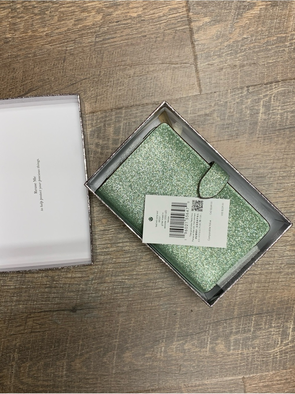 Kate Spade Kenzie Boxed Medium Compact Bifold Green Glitter Wallet NIB